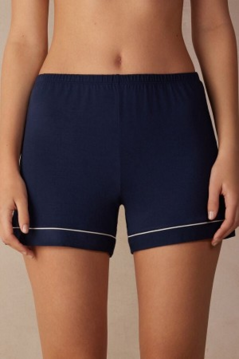 Intimissimi Modal Shorts with Contrast Trim Blauw | XBEBH40041