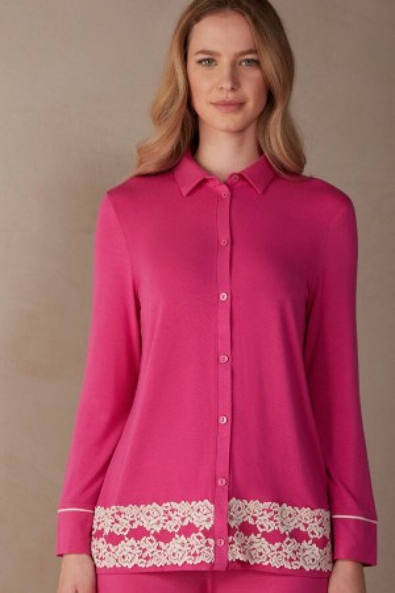 Intimissimi Pretty Flowers Button Up Shirt in Modal Roze | YBEVQ42374