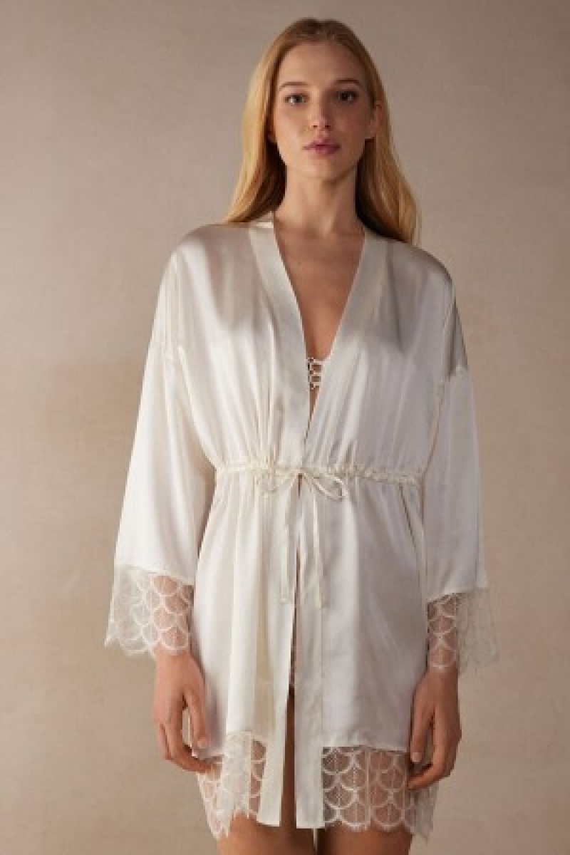 Intimissimi Pure Charme Silk Kimono Wit | SBENY45626