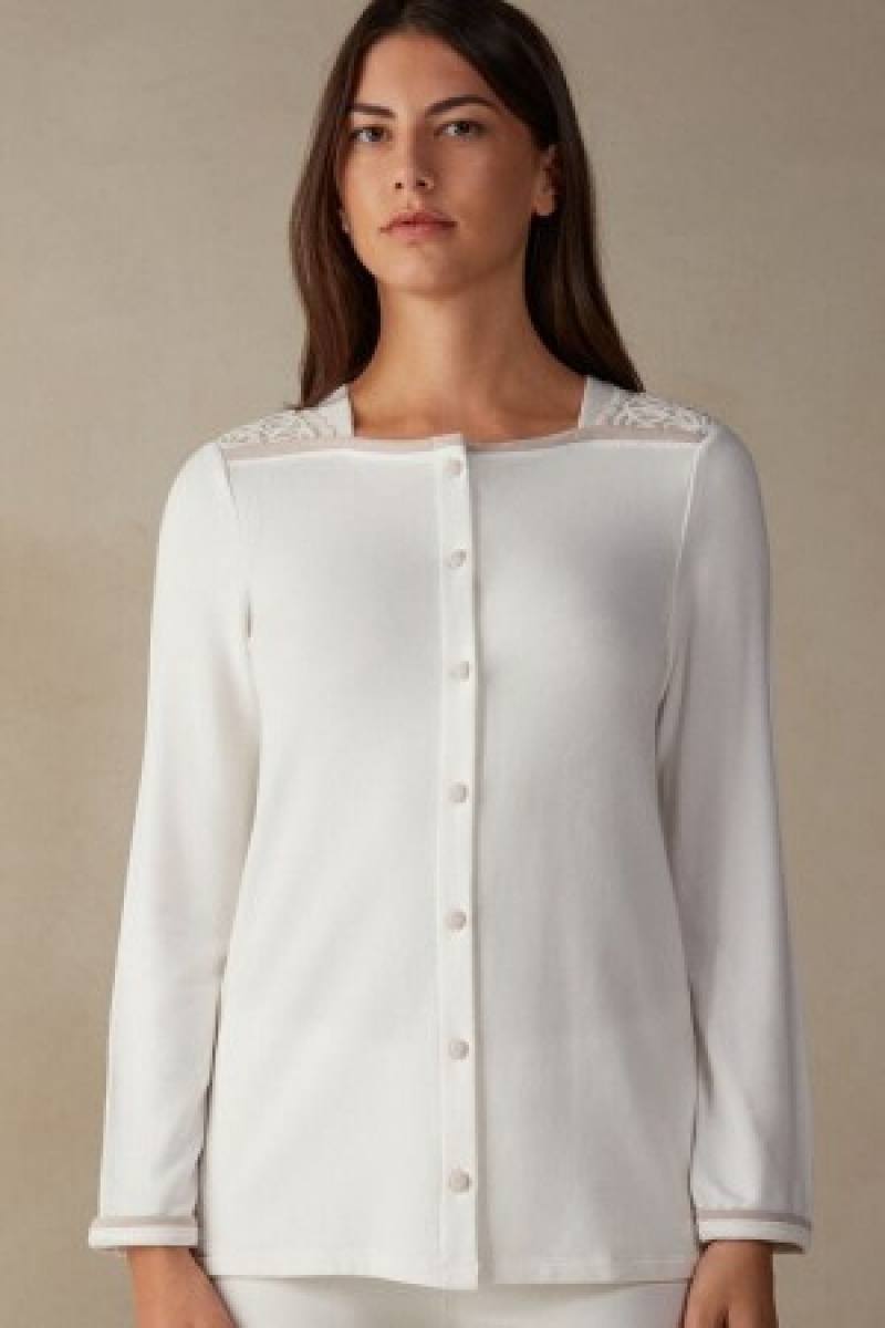 Intimissimi Romantic Bedroom Button Up Top in Modal with Wol Wit | QBEUV83518