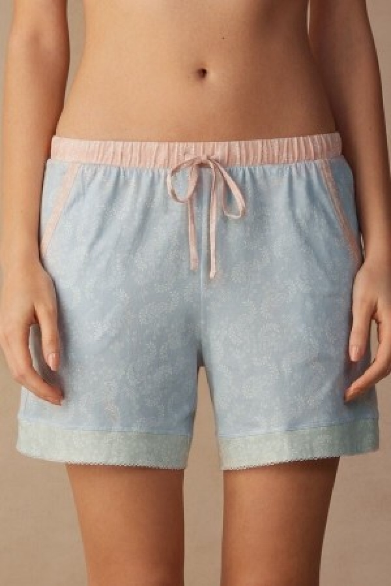 Intimissimi Romantic Cashmere Katoenen Shorts Lichtblauw | BEIIZ86938