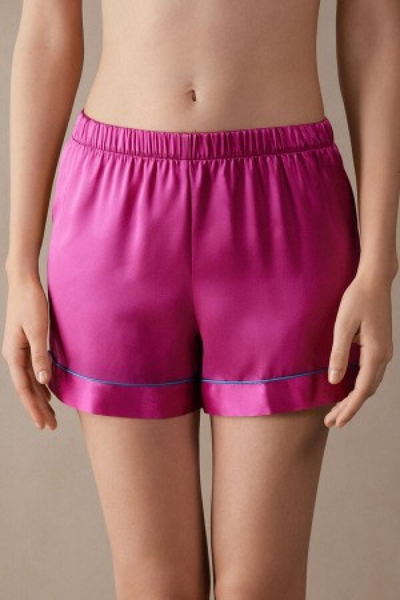 Intimissimi Silk Shorts with Contrast Trim Roze | BENZX73060