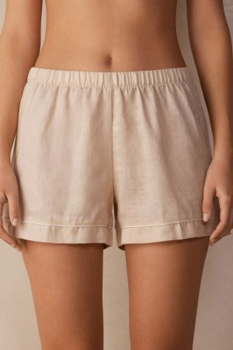 Intimissimi Yacht Night Linen Shorts Natural | TBEWZ23078