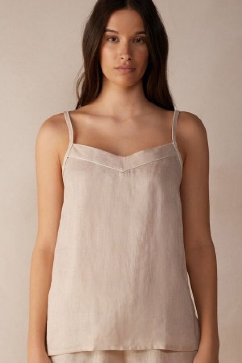 Intimissimi Yacht Night Linen Top Natural | BEXBR18265