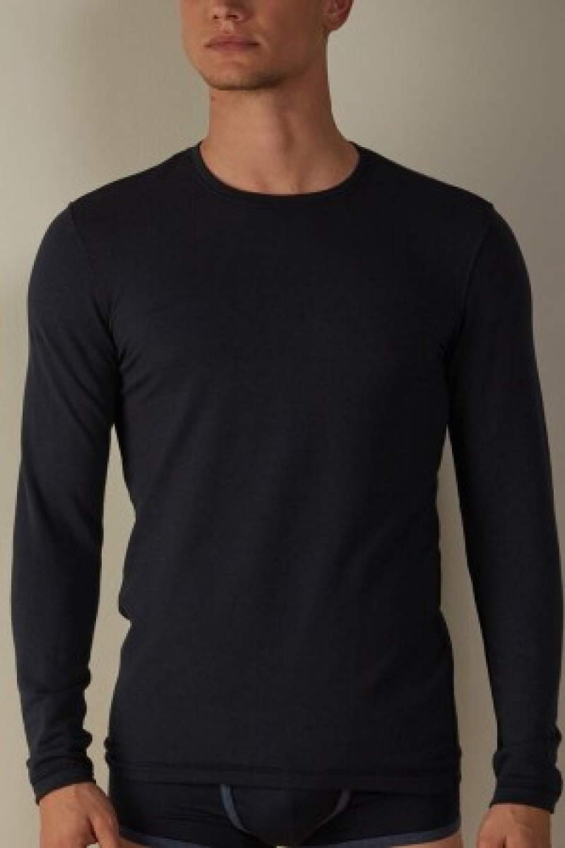 Intimissimi Long-Sleeve Modal-Cashmere Top Blauw | BEEAH77569