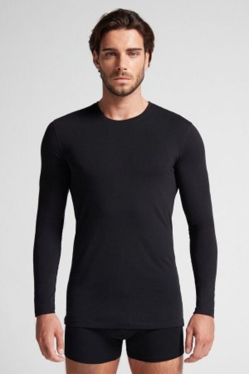 Intimissimi Long-Sleeve Stretch Supima Katoenen Top Zwart | DBEVO20957