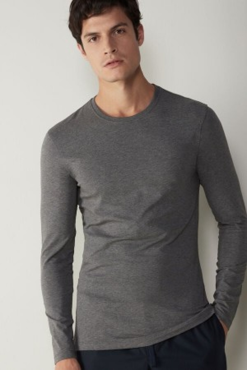 Intimissimi Long-Sleeve Stretch Supima Katoenen Top Donkergrijs | BBESD77116