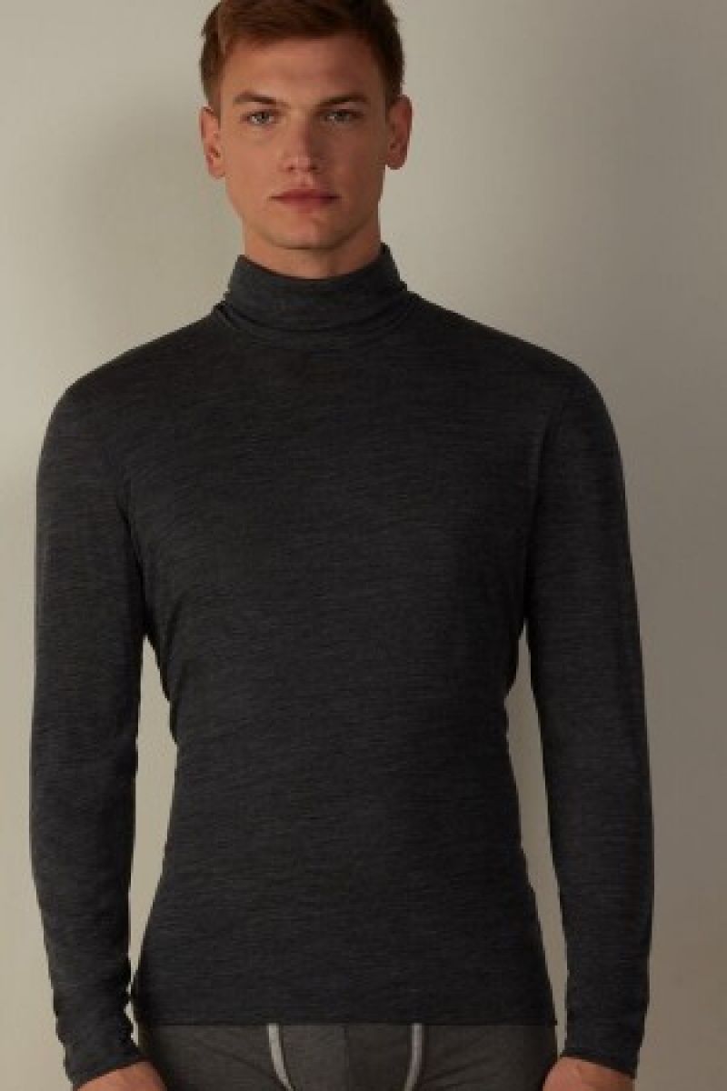 Intimissimi Long-sleeve High-Neck Merino-Wol Top Donkergrijs | XBEGW18280