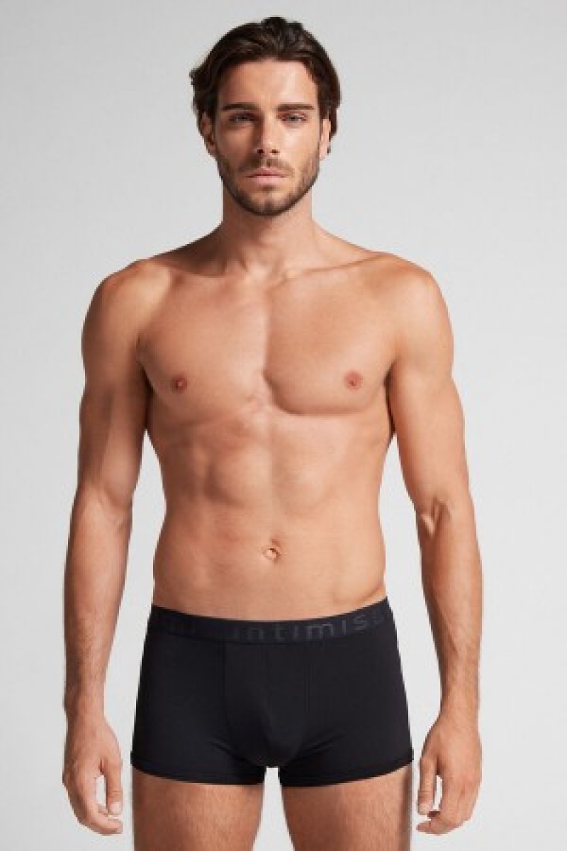 Intimissimi Microfiber Logo Boxer Shorts Zwart | UBETG92678