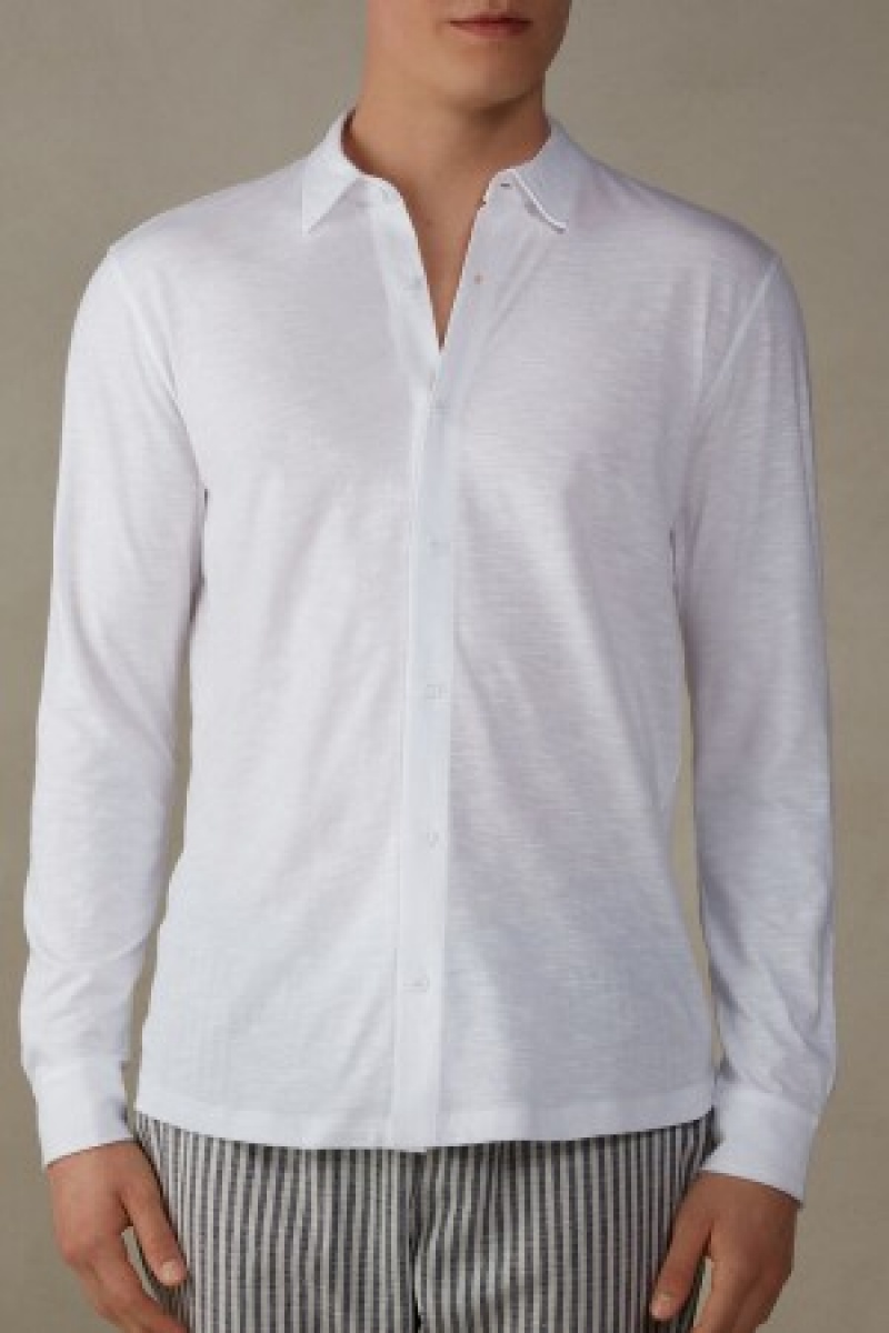 Intimissimi Slub Katoenen Long Sleeve Shirt Wit | DBEKV32266