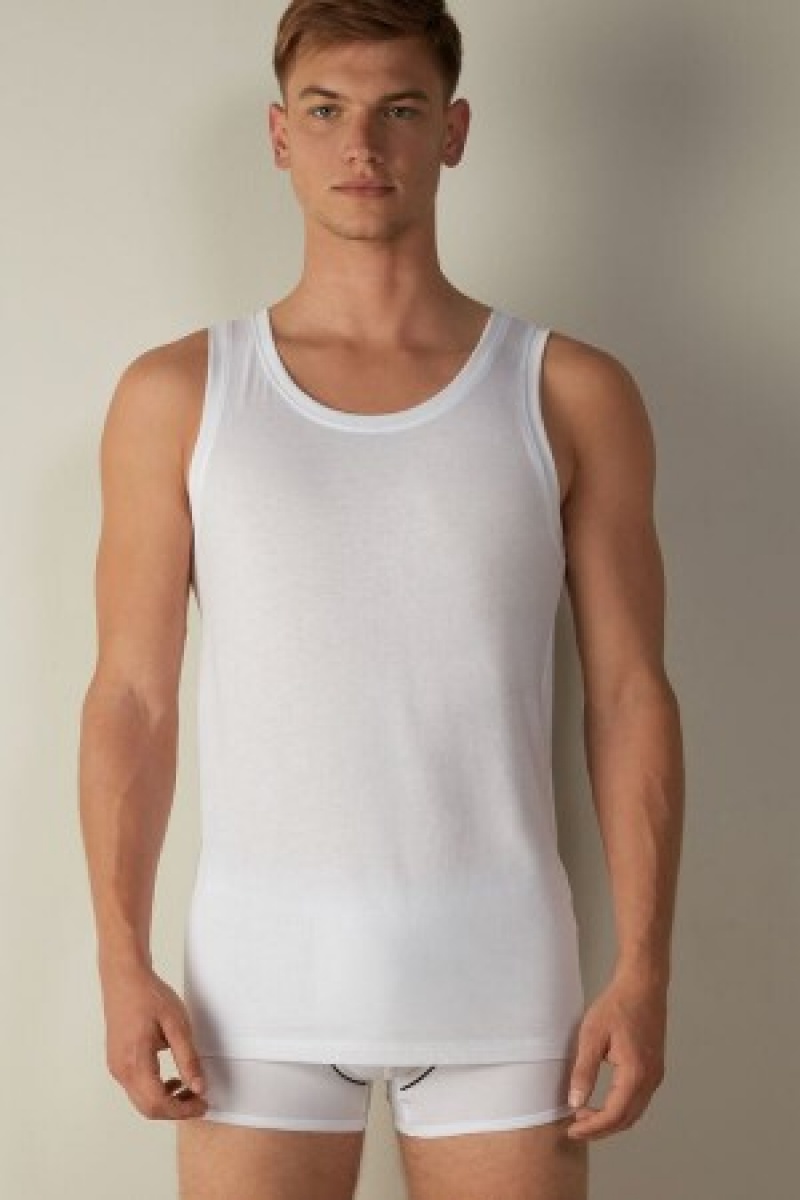 Intimissimi Supima Katoenen Crew Neck Tank Top Wit | EBEHC19963