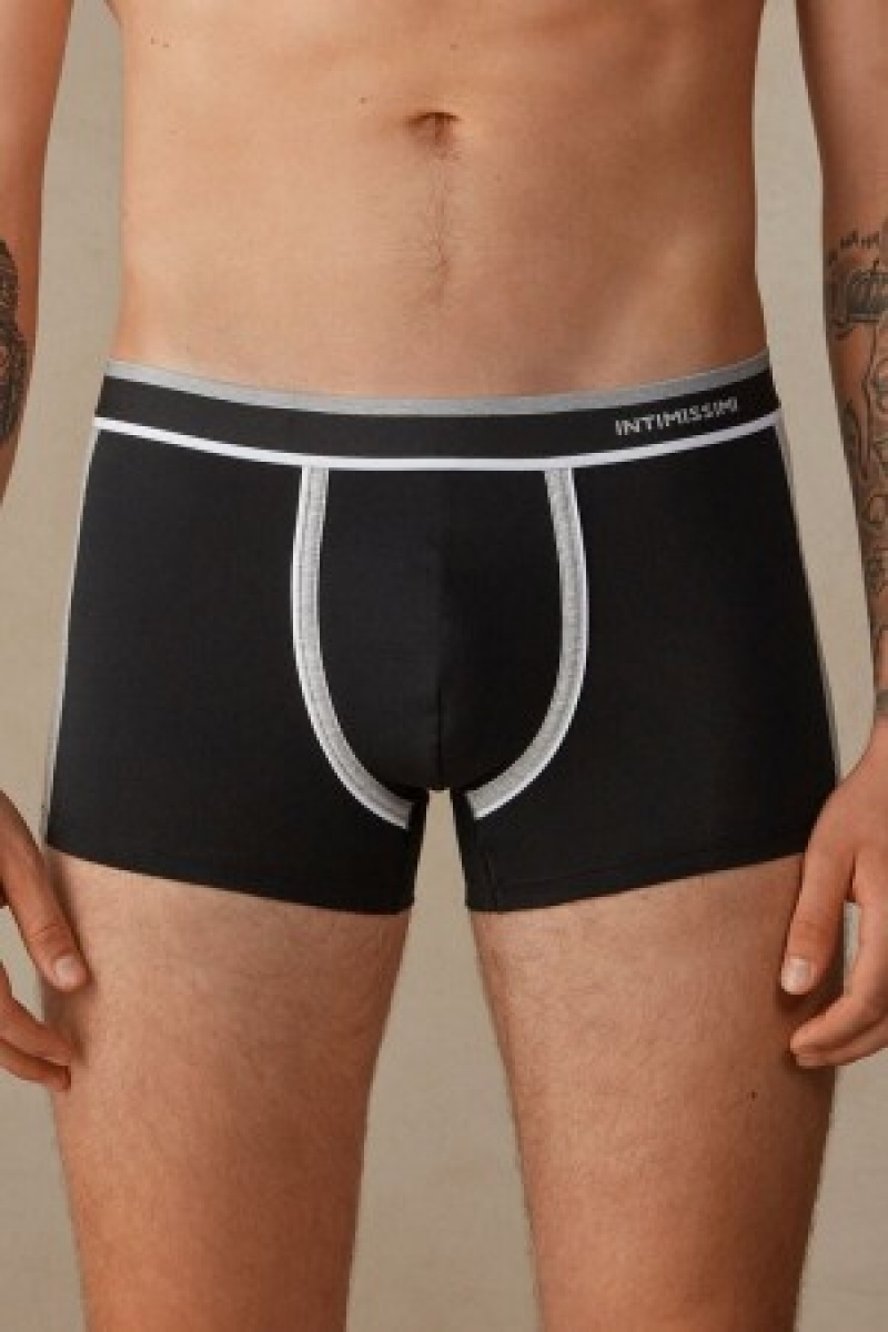 Intimissimi Two-tone Boxers in Stretch Supima® Katoenen Zwart | XBEBH34911