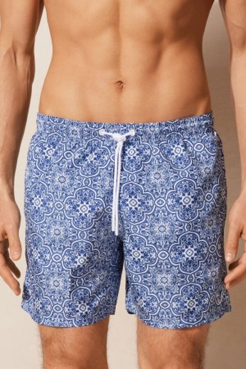 Intimissimi Blue Majolica Print Swim Trunks Blauw | BEEGJ94437