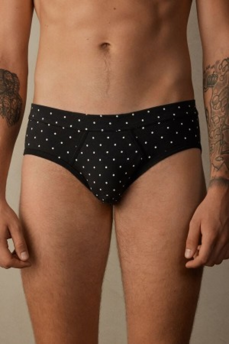 Intimissimi Dotted Briefs in Stretch Supima® Katoenen Zwart | XBEBH58750