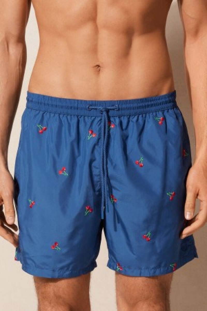 Intimissimi Embroidered Cherry Swim Trunks Blauw | BEXBR62078