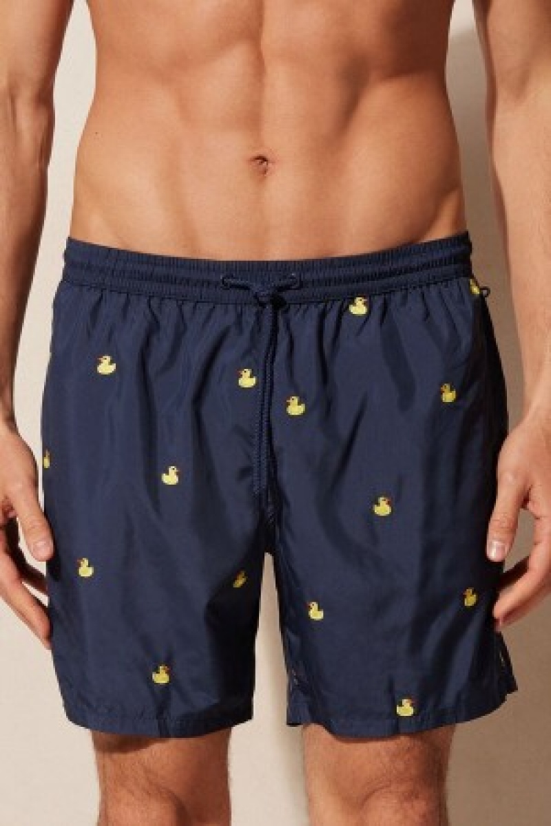 Intimissimi Embroidered Duck Swim Trunks Blauw | PBEQX42745