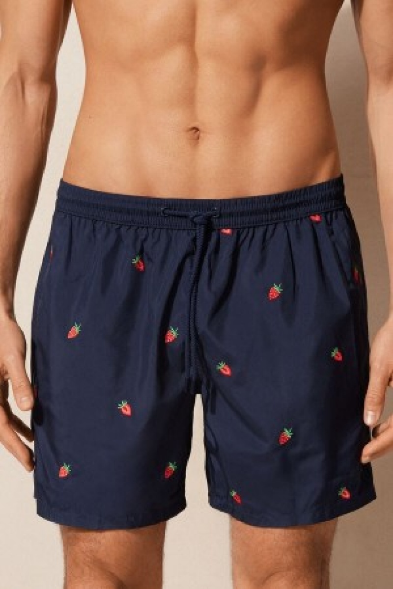 Intimissimi Embroidered Strawberry Swim Trunks Blauw | UBEND13397