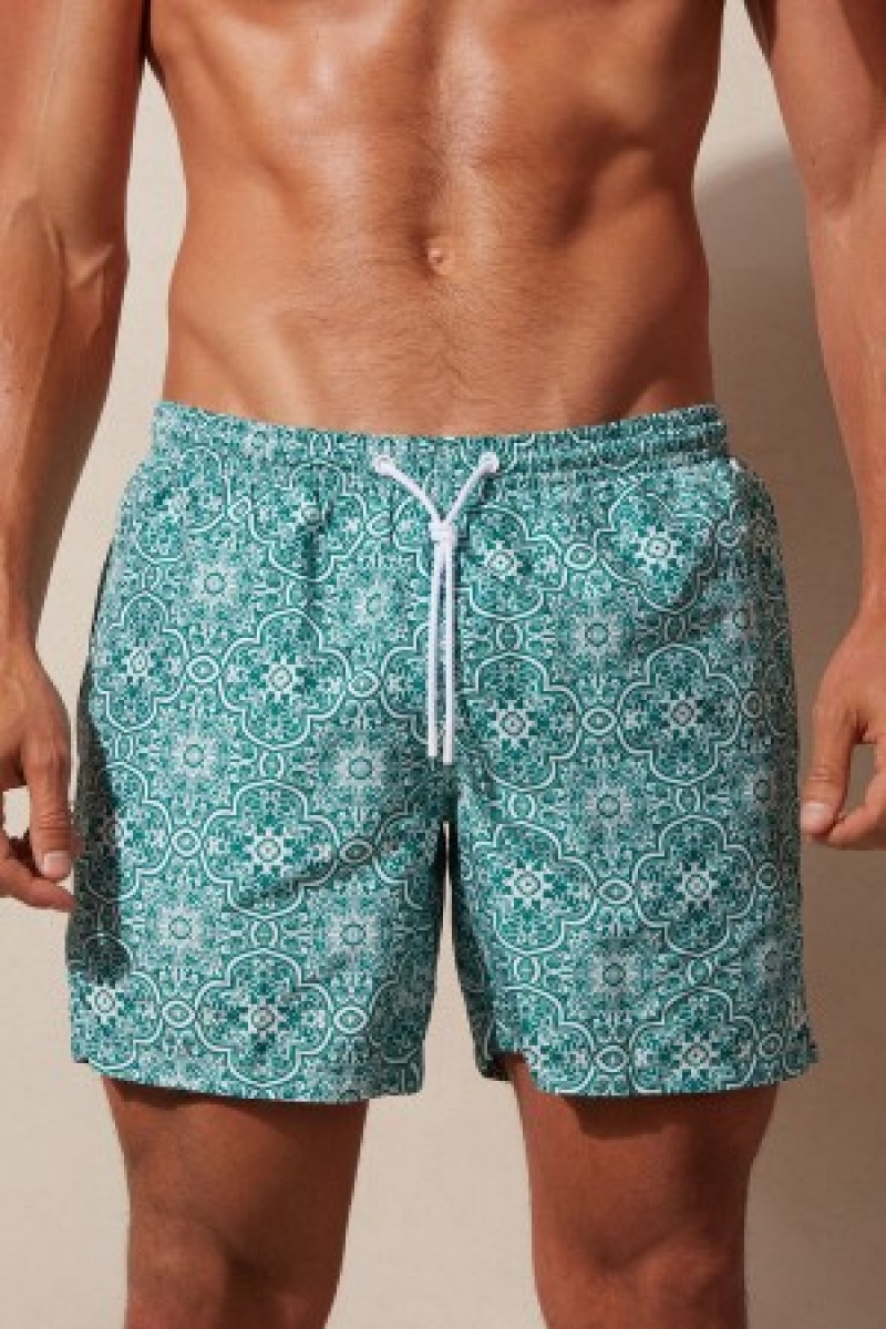 Intimissimi Green Majolica Print Swim Trunks Blauw | ZBENQ94193