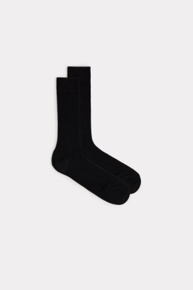 Intimissimi Kort Geribbeld Egyptian Katoenen Socks Zwart | XBEBH54774