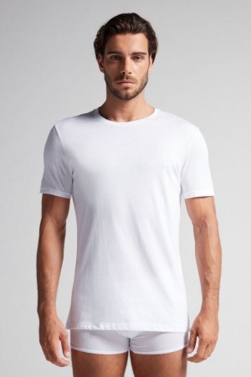 Intimissimi Kort Sleeve Crew Neck T Shirt in Supima® Katoenen Wit | BEDFL47727