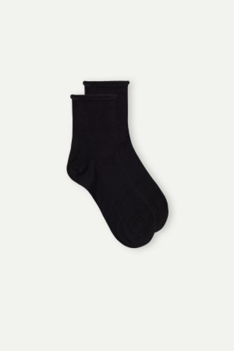 Intimissimi Kort Socks in Stretch Supima® Katoenen Zwart | LBESX42705