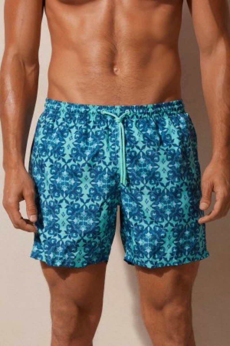 Intimissimi Light Blue Moroccan Print Swim Trunks Blauw | TBEPQ80705