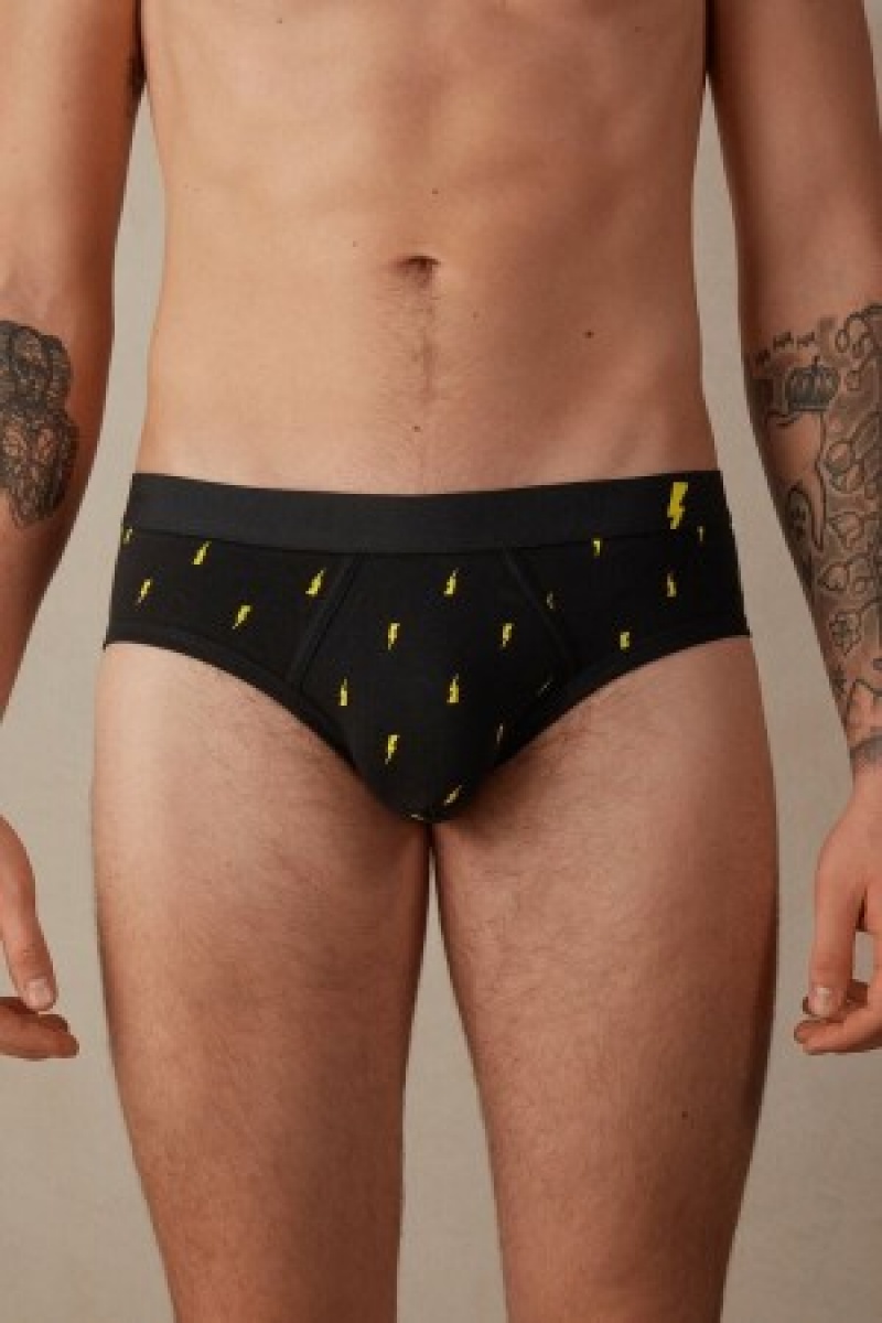 Intimissimi Lightning Bolt Briefs in Stretch Supima® Katoenen Zwart | QBEUV25134