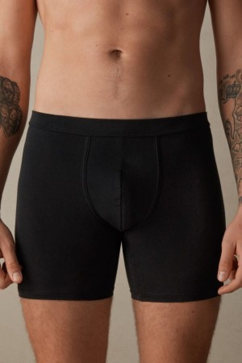 Intimissimi Long Boxers in Stretch Supima® Katoenen Zwart | FBEUI40599