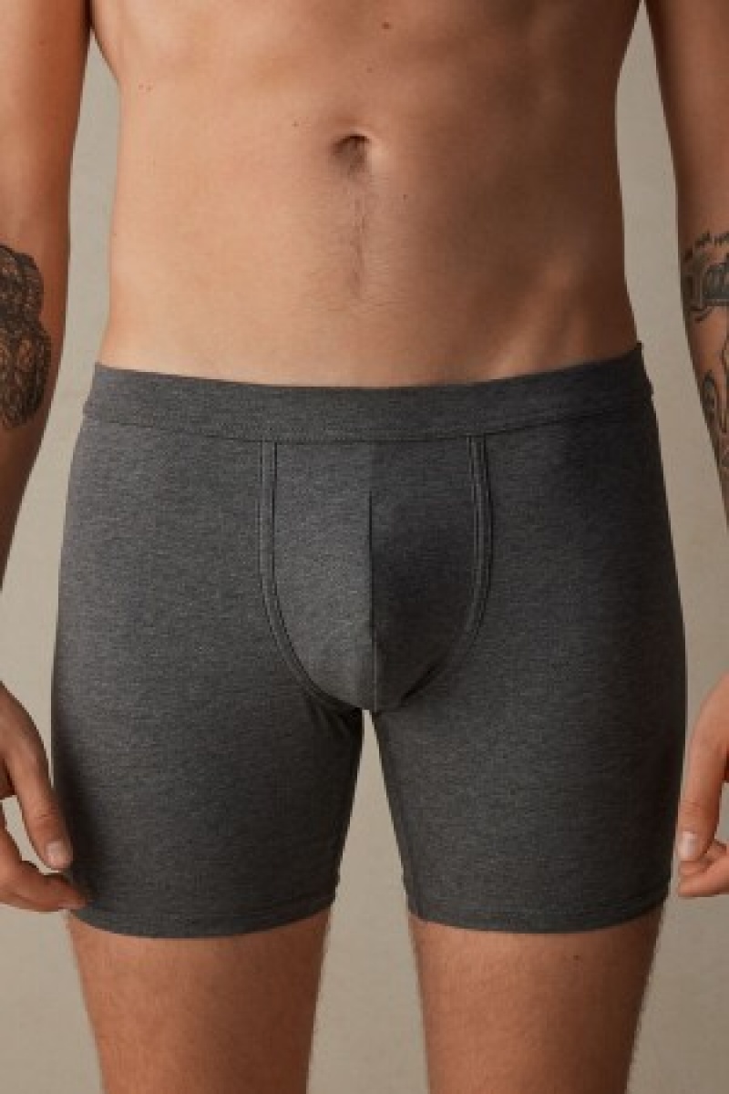 Intimissimi Long Boxers in Stretch Supima® Katoenen Donkergrijs | ABEDF30263