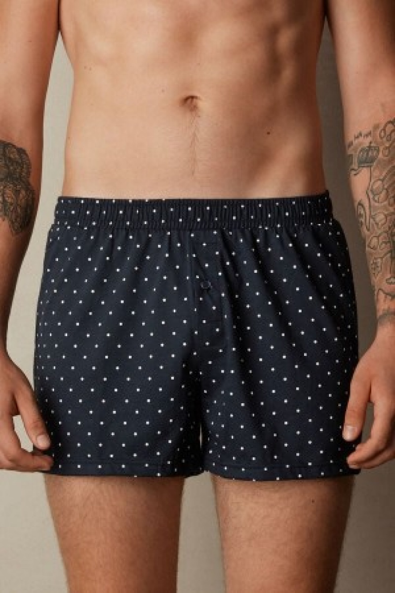 Intimissimi Patterned Katoenen Jersey Relaxed Fit Boxers Blauw | BEJVR15509