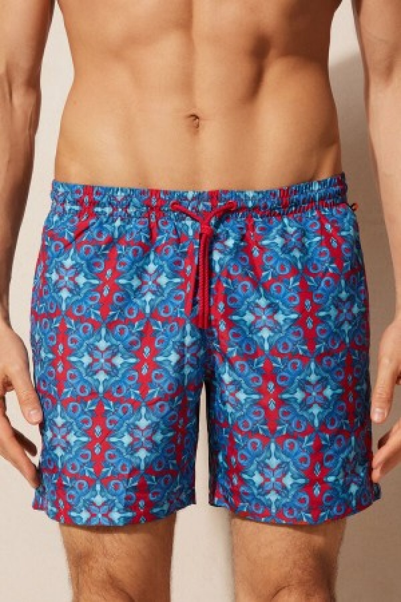 Intimissimi Red Moroccan Print Swim Trunks Blauw | UBEND94491