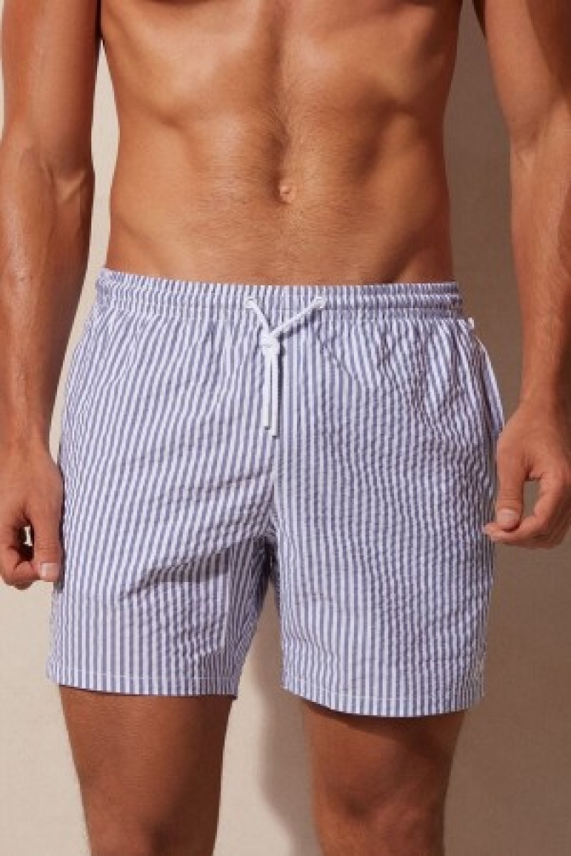 Intimissimi Stripe Print Seersucker Swim Trunks Blauw | TBEWZ56814