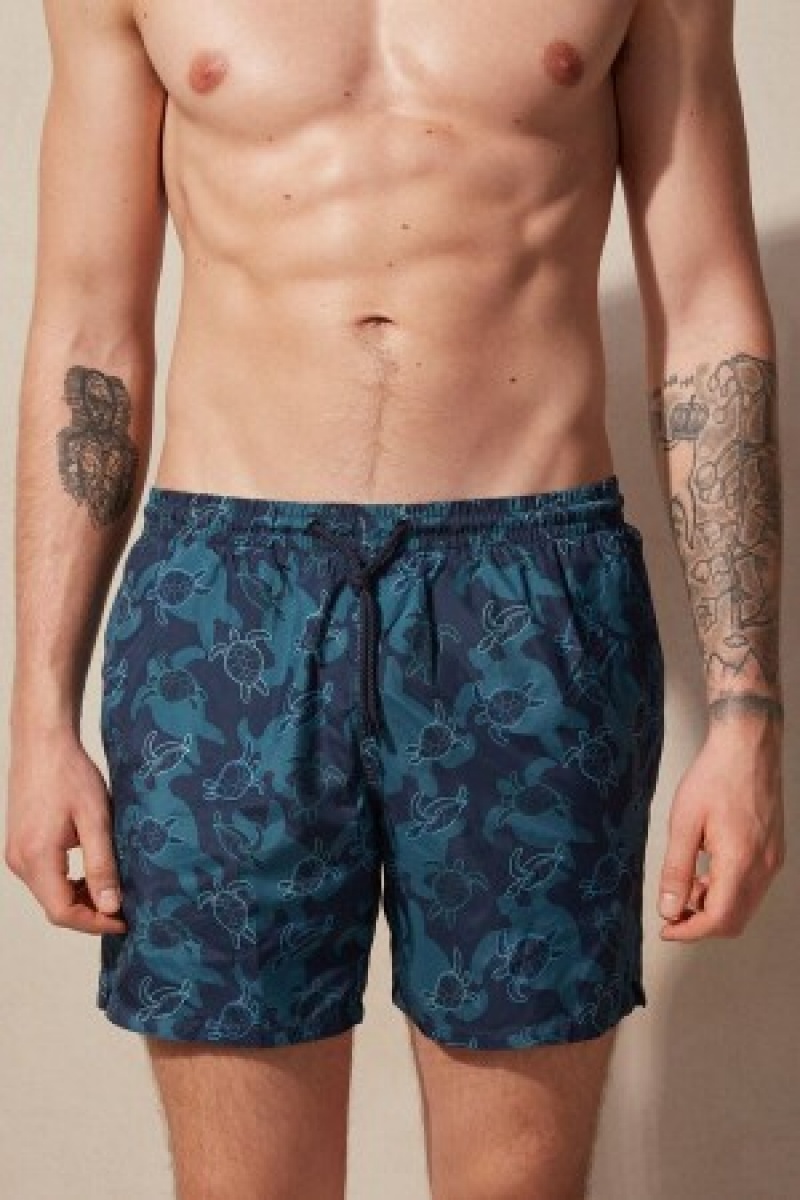 Intimissimi Turtle Print Swim Trunks Blauw | BEJZR90171