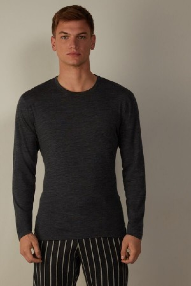 Intimissimi Long-sleeve Crew-Neck Merino-Wol Top Donkergrijs | TBEWZ30145