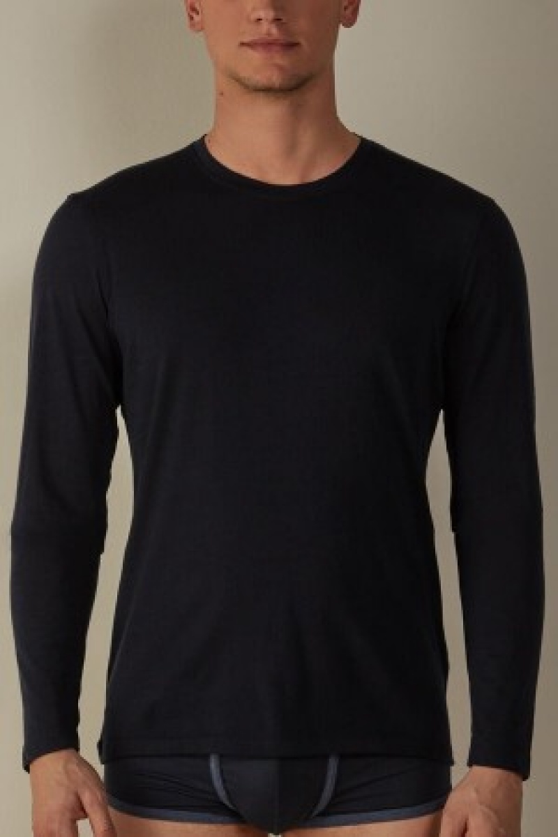 Intimissimi Long-sleeve Crew-Neck Merino-Wol Top Blauw | BEJZR17050